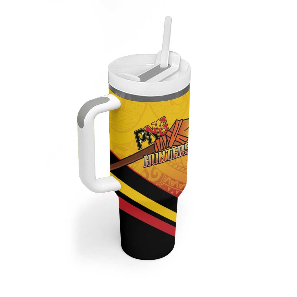 Papua New Guinea Rugby Custom Tumbler With Handle Go PNG Hunters Polynesian Pattern - Polynesian Pride