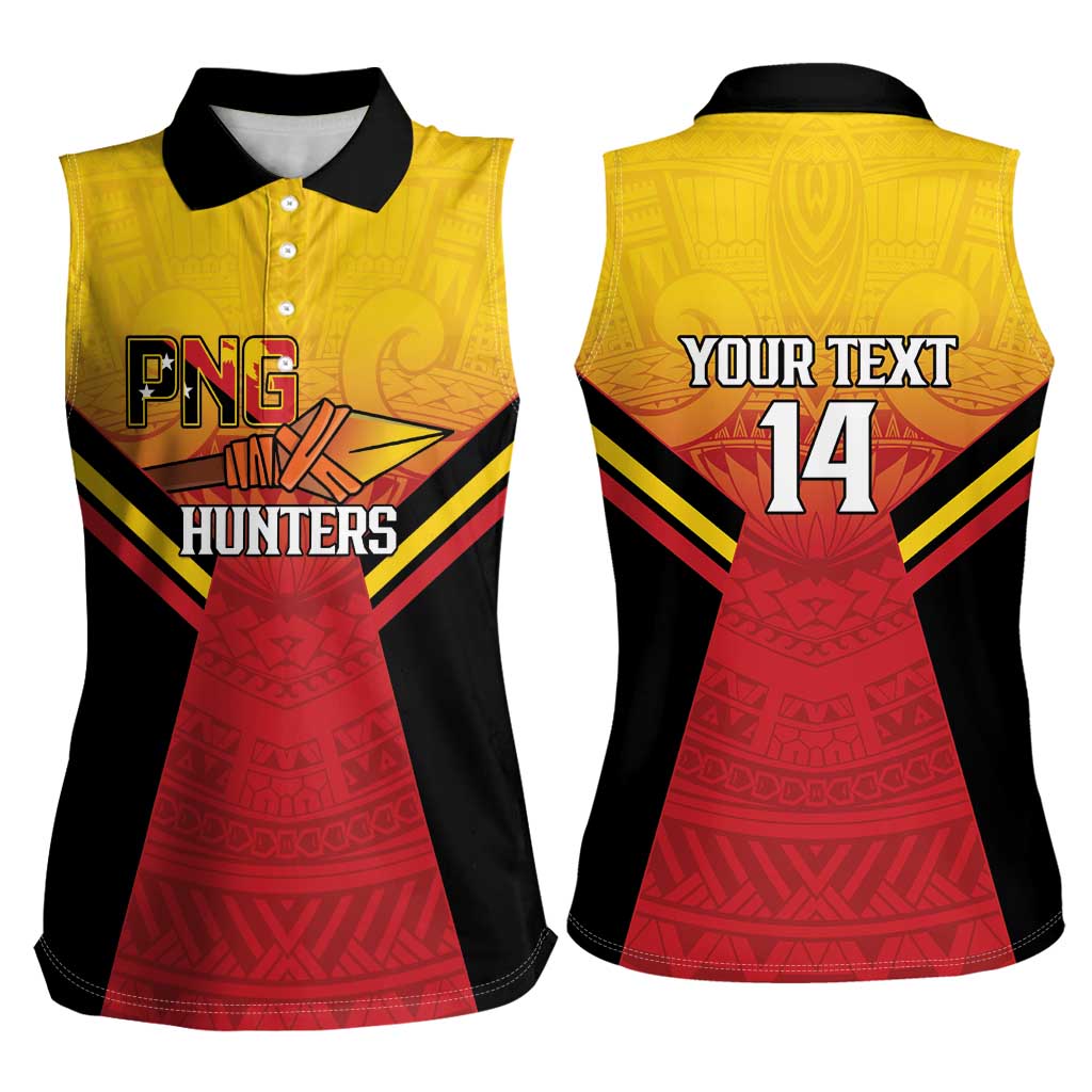 Papua New Guinea Rugby Custom Women Sleeveless Polo Shirt Go PNG Hunters Polynesian Pattern - Polynesian Pride