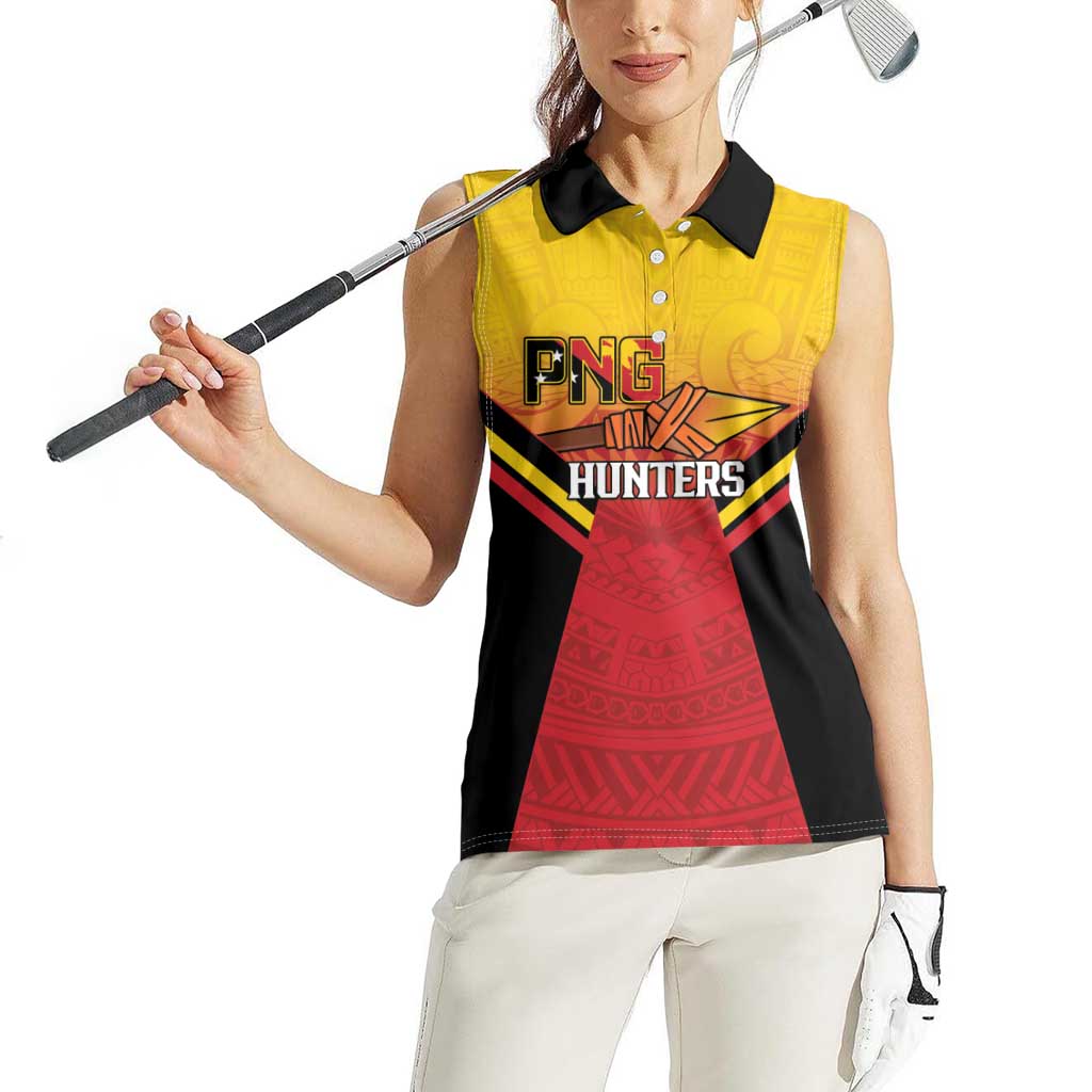 Papua New Guinea Rugby Custom Women Sleeveless Polo Shirt Go PNG Hunters Polynesian Pattern - Polynesian Pride