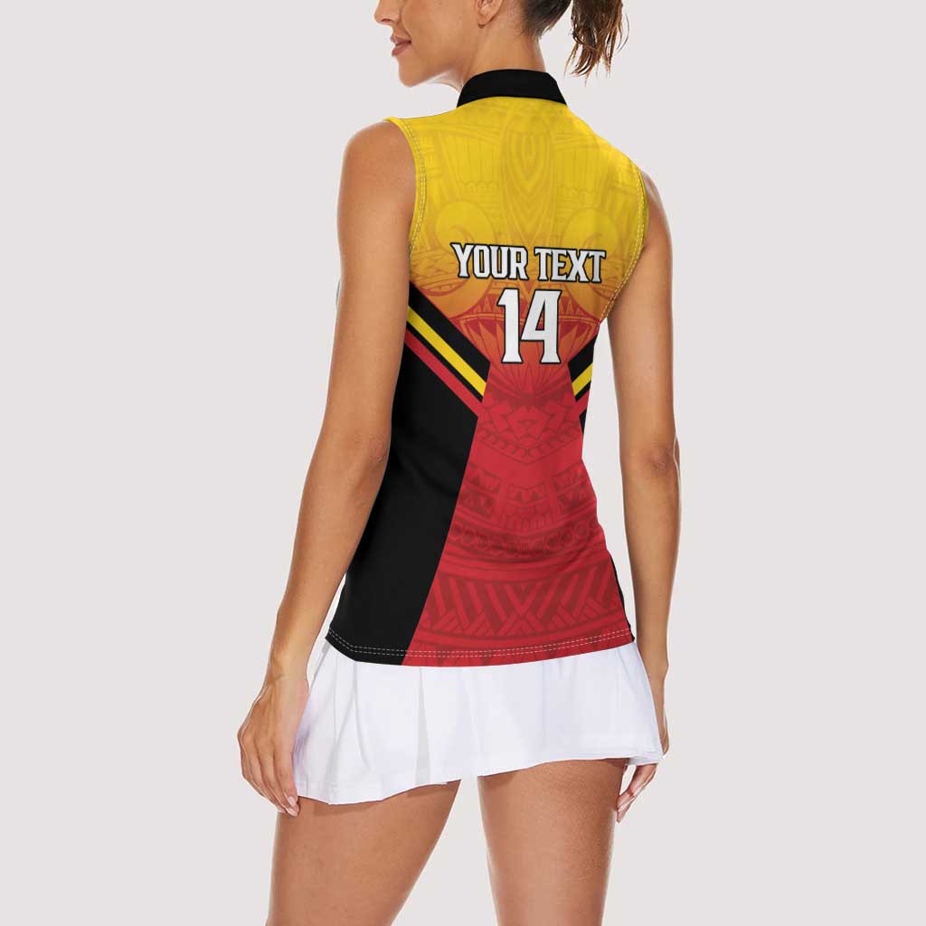 Papua New Guinea Rugby Custom Women Sleeveless Polo Shirt Go PNG Hunters Polynesian Pattern - Polynesian Pride