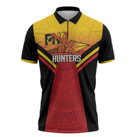 Papua New Guinea Rugby Custom Zipper Polo Shirt Go PNG Hunters Polynesian Pattern - Polynesian Pride