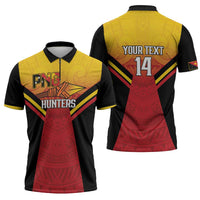 Papua New Guinea Rugby Custom Zipper Polo Shirt Go PNG Hunters Polynesian Pattern - Polynesian Pride