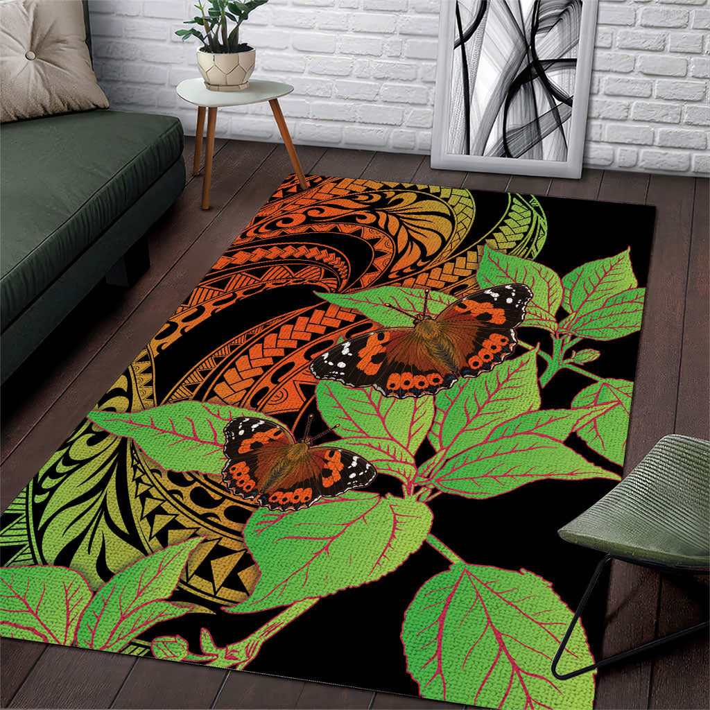 Kamehameha Butterfly Hawaii Area Rug Hawaiian Pulelehua Mamaki Orange Green Color