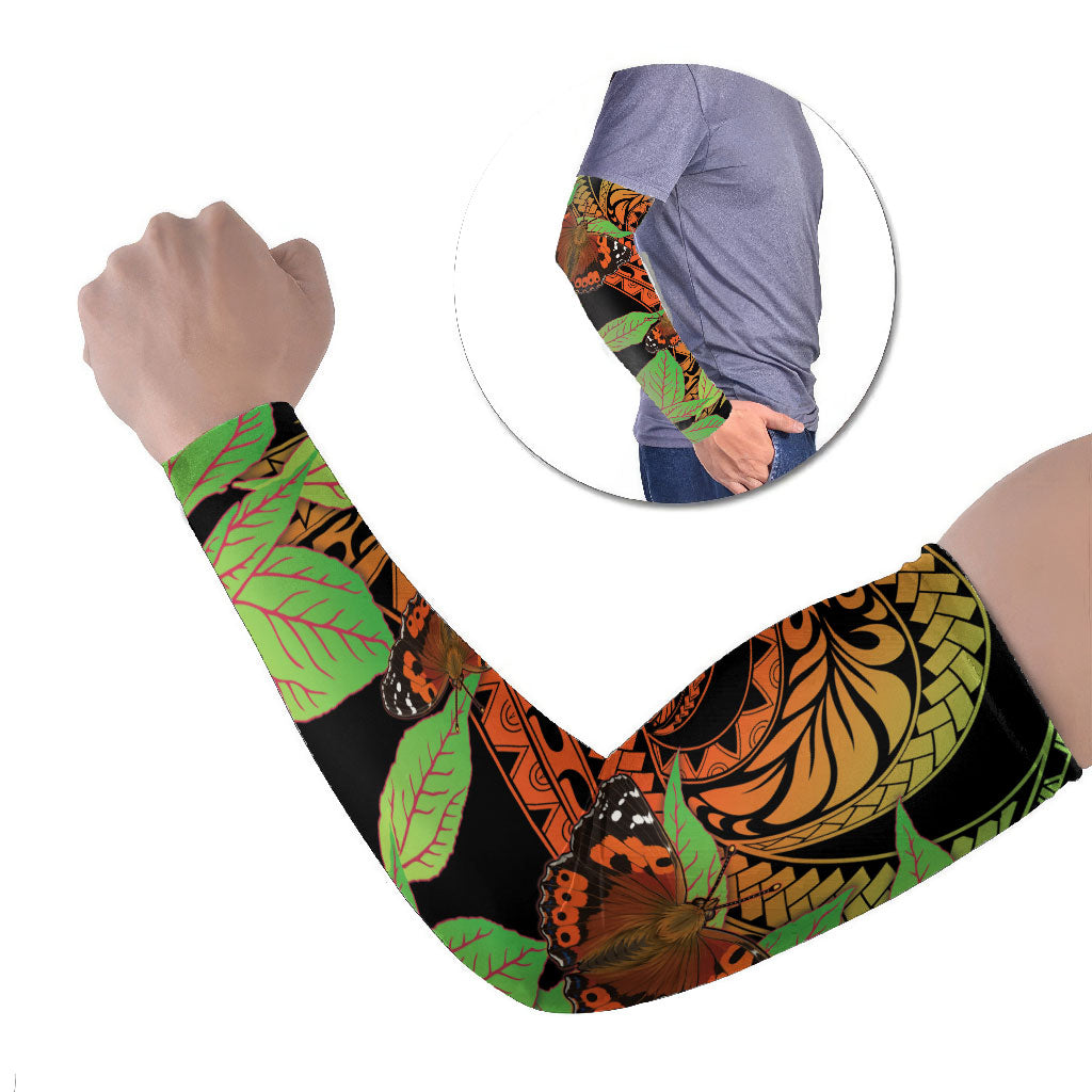 Kamehameha Butterfly Hawaii Arm Sleeves Hawaiian Pulelehua Mamaki Orange Green Color