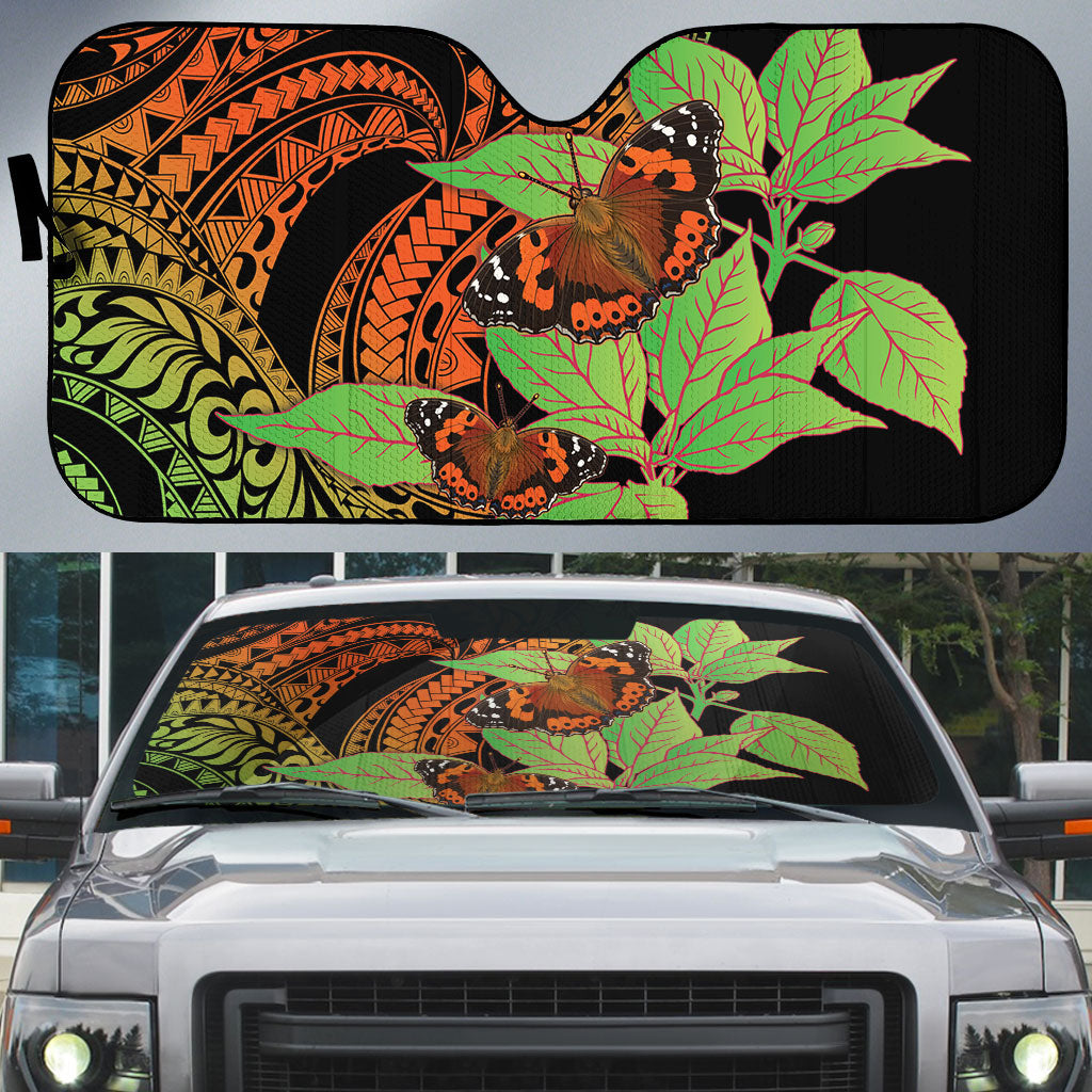 Kamehameha Butterfly Hawaii Auto Sun Shade Hawaiian Pulelehua Mamaki Orange Green Color