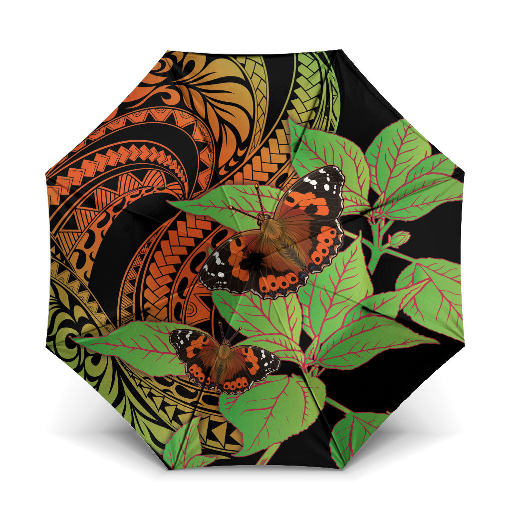 Kamehameha Butterfly Hawaii Umbrella Hawaiian Pulelehua Mamaki Orange Green Color