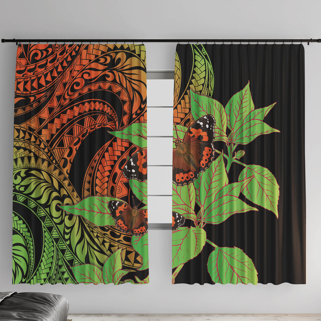 Kamehameha Butterfly Hawaii Window Curtain Hawaiian Pulelehua Mamaki Orange Green Color
