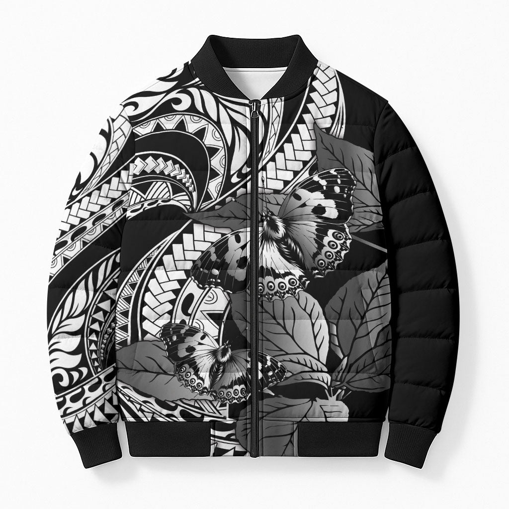Kamehameha Butterfly Hawaii Bomber Puffer Jacket Hawaiian Pulelehua Mamaki Black Color