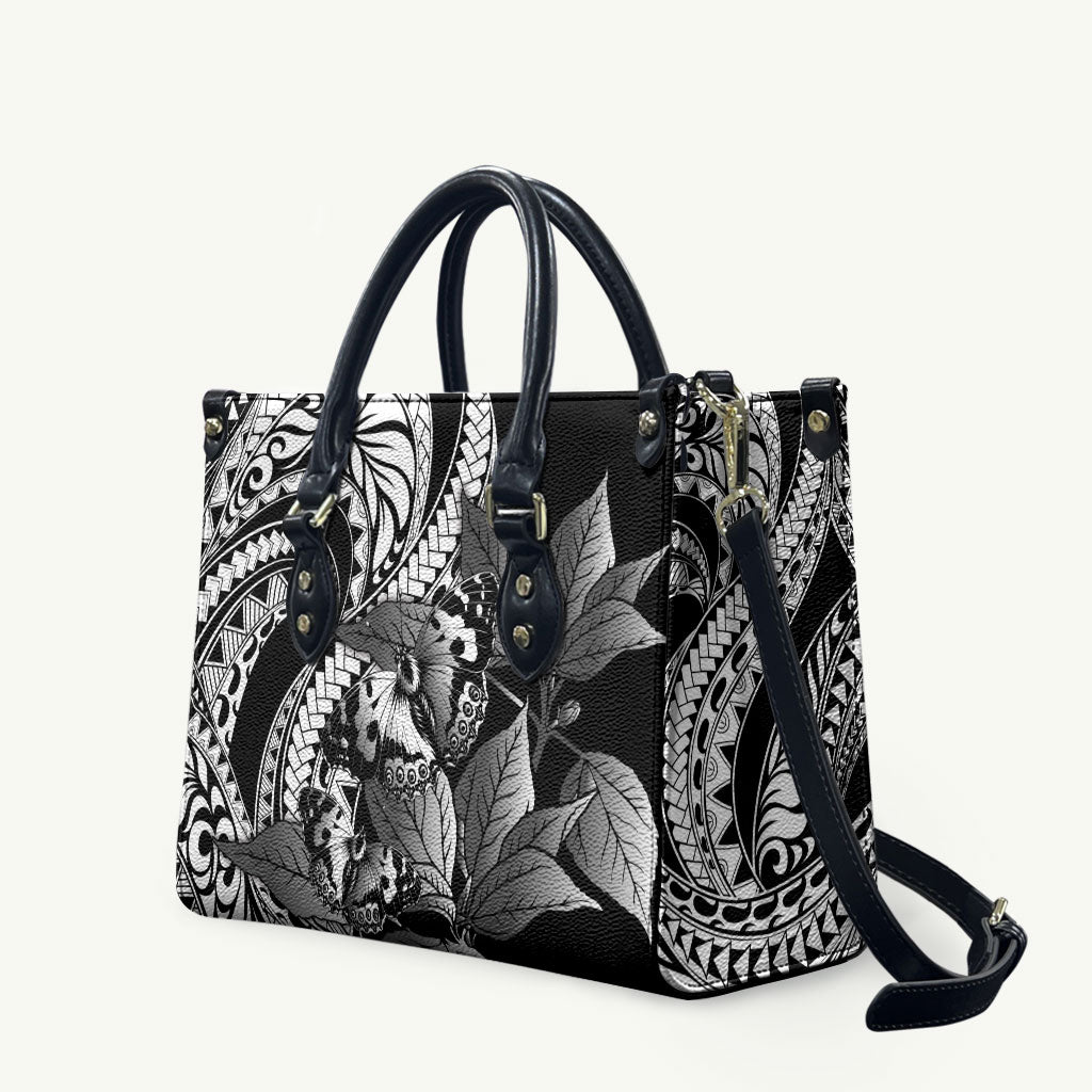 Kamehameha Butterfly Hawaii Leather Bag Hawaiian Pulelehua Mamaki Black Color
