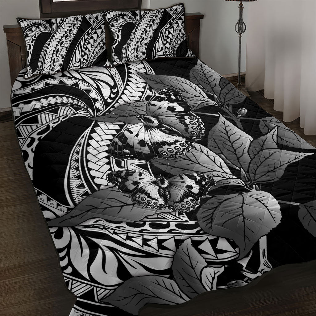 Kamehameha Butterfly Hawaii Quilt Bed Set Hawaiian Pulelehua Mamaki Black Color