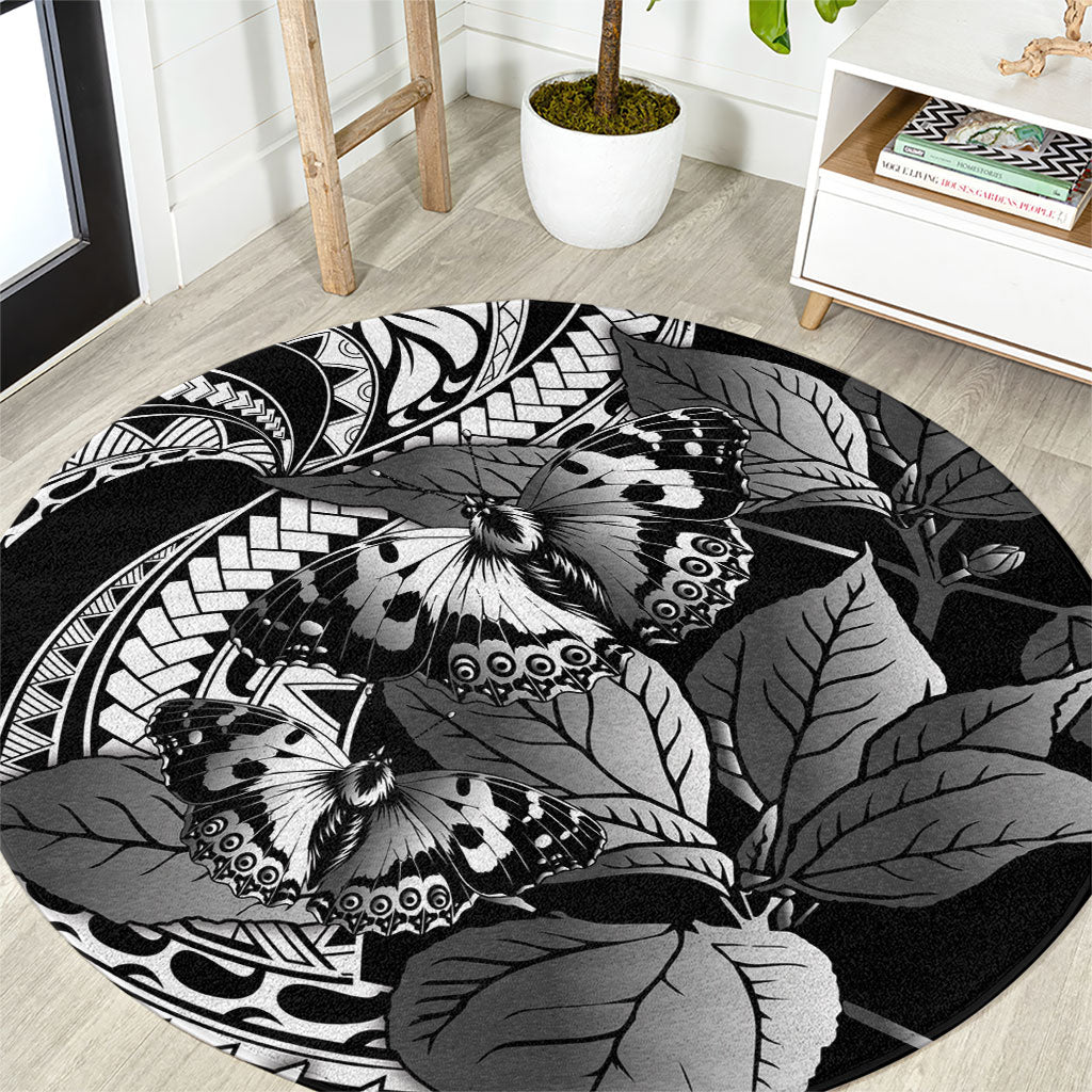 Kamehameha Butterfly Hawaii Round Carpet Hawaiian Pulelehua Mamaki Black Color