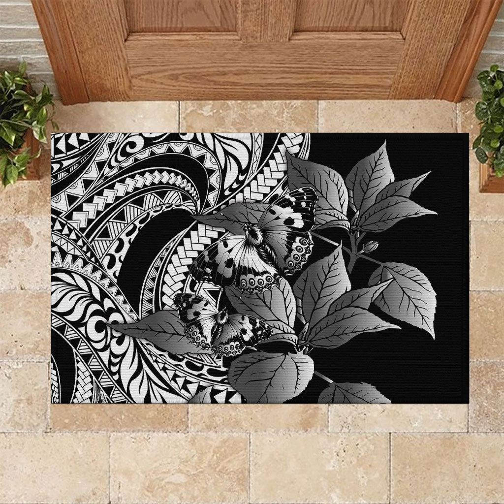 Kamehameha Butterfly Hawaii Rubber Doormat Hawaiian Pulelehua Mamaki Black Color