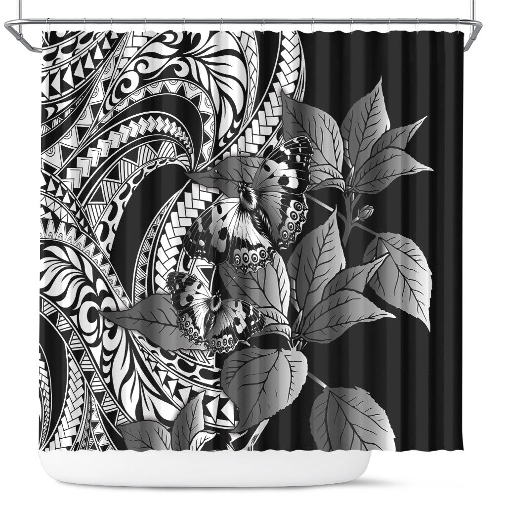 Kamehameha Butterfly Hawaii Shower Curtain Hawaiian Pulelehua Mamaki Black Color