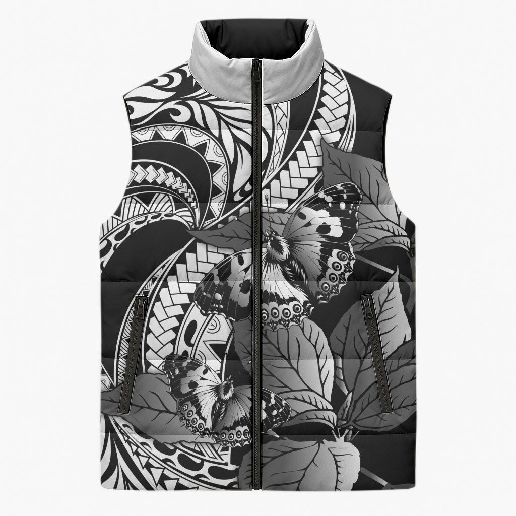 Kamehameha Butterfly Hawaii Sleeveless Puffer Jacket Hawaiian Pulelehua Mamaki Black Color