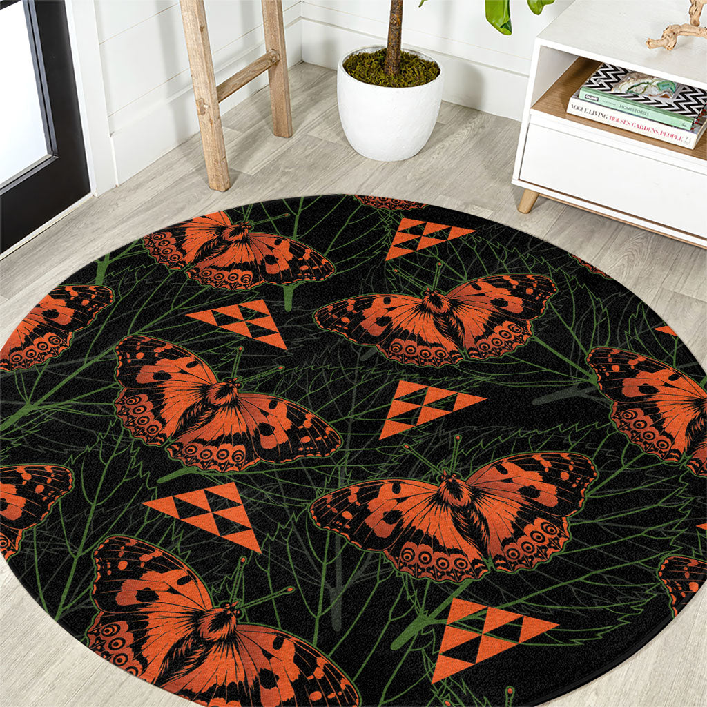 Kamehameha Butterfly Mamaki Hawaii Round Carpet Pulelehua Hawaiian Kakau Seamless Style