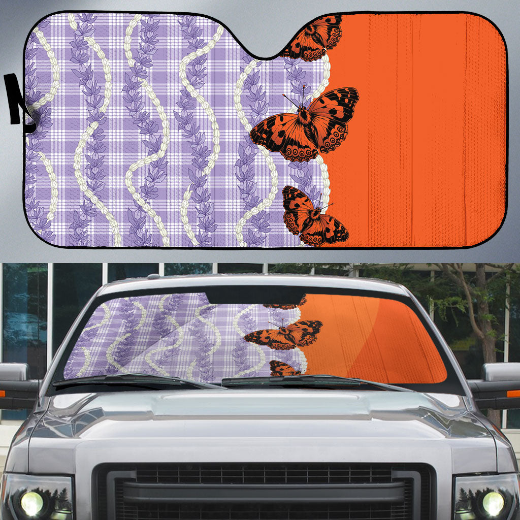 Kamehameha Butterfly Palaka Hawaii Auto Sun Shade Pulelehua Honohono Pikake Lei
