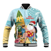 Aloha Hawaii Mele Kalikimaka Baseball Jacket Chilling Santa With Pineapple - Polynesian Pattern LT14 Unisex Cyan - Polynesian Pride