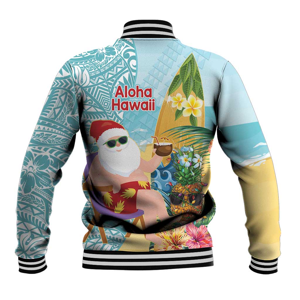 Aloha Hawaii Mele Kalikimaka Baseball Jacket Chilling Santa With Pineapple - Polynesian Pattern LT14 - Polynesian Pride