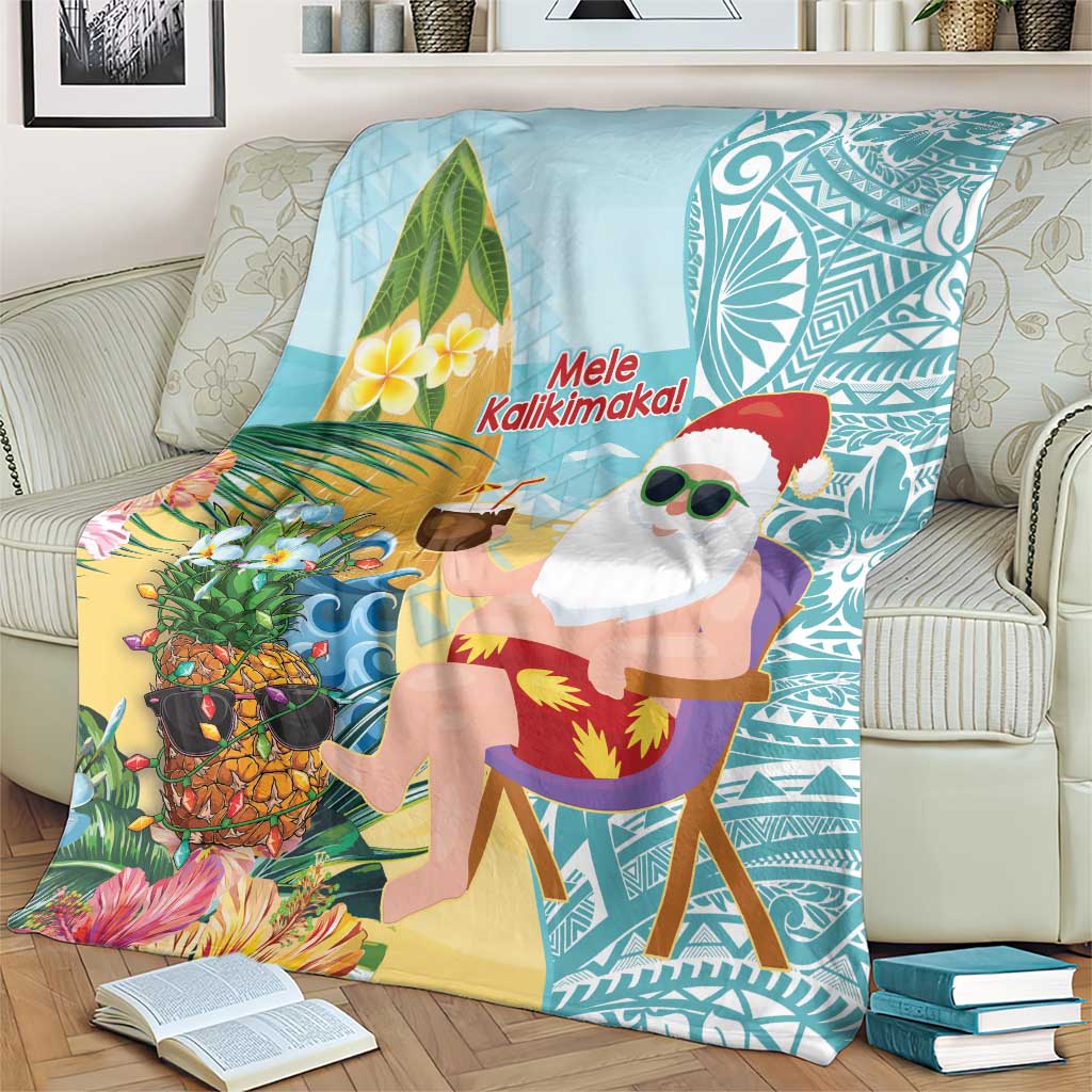 Aloha Hawaii Mele Kalikimaka Blanket Chilling Santa With Pineapple - Polynesian Pattern LT14 - Polynesian Pride