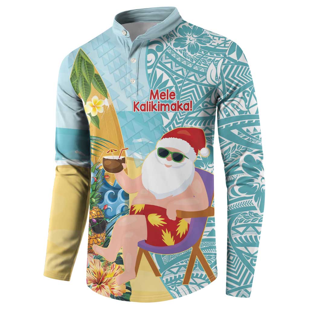 Aloha Hawaii Mele Kalikimaka Button Sweatshirt Chilling Santa With Pineapple - Polynesian Pattern LT14 - Polynesian Pride