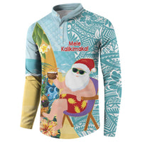 Aloha Hawaii Mele Kalikimaka Button Sweatshirt Chilling Santa With Pineapple - Polynesian Pattern LT14 - Polynesian Pride
