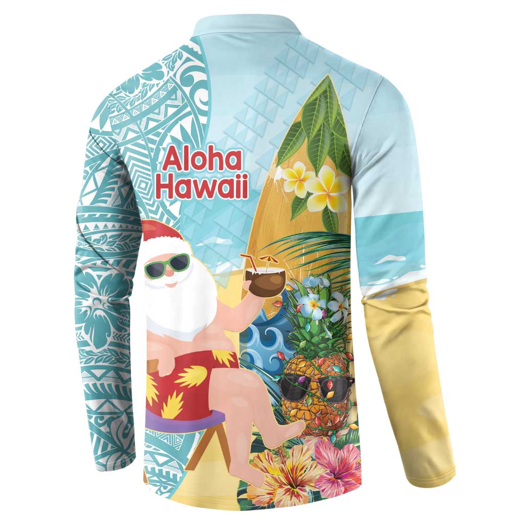 Aloha Hawaii Mele Kalikimaka Button Sweatshirt Chilling Santa With Pineapple - Polynesian Pattern LT14 - Polynesian Pride
