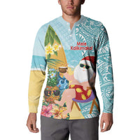 Aloha Hawaii Mele Kalikimaka Button Sweatshirt Chilling Santa With Pineapple - Polynesian Pattern LT14 - Polynesian Pride