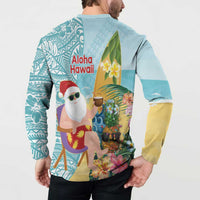 Aloha Hawaii Mele Kalikimaka Button Sweatshirt Chilling Santa With Pineapple - Polynesian Pattern LT14 - Polynesian Pride