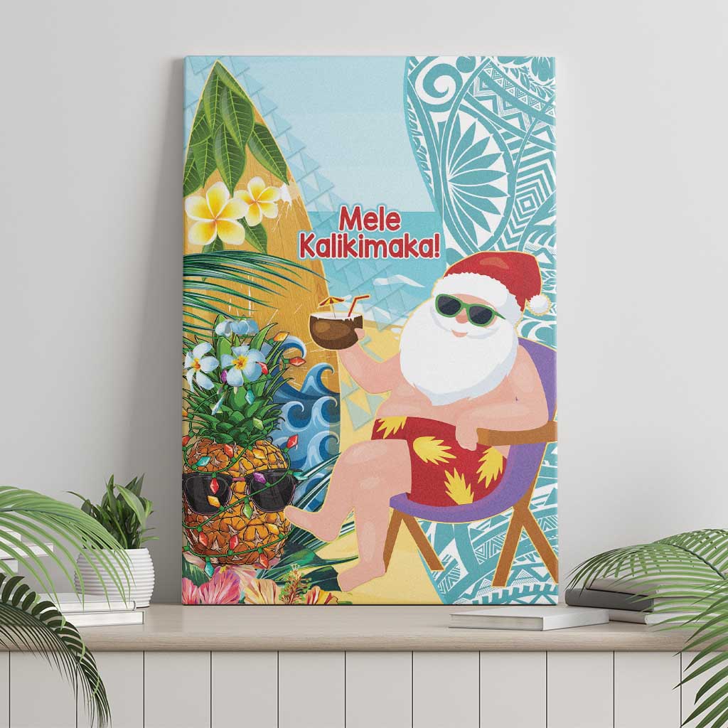 Aloha Hawaii Mele Kalikimaka Canvas Wall Art Chilling Santa With Pineapple - Polynesian Pattern LT14 - Polynesian Pride