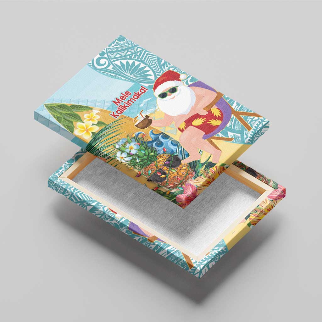 Aloha Hawaii Mele Kalikimaka Canvas Wall Art Chilling Santa With Pineapple - Polynesian Pattern LT14 - Polynesian Pride