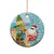 Aloha Hawaii Mele Kalikimaka Ceramic Ornament Chilling Santa With Pineapple - Polynesian Pattern