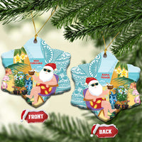 Aloha Hawaii Mele Kalikimaka Ceramic Ornament Chilling Santa With Pineapple - Polynesian Pattern