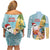 Aloha Hawaii Mele Kalikimaka Couples Matching Off Shoulder Short Dress and Long Sleeve Button Shirt Chilling Santa With Pineapple - Polynesian Pattern