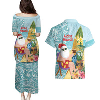 Aloha Hawaii Mele Kalikimaka Couples Matching Puletasi and Hawaiian Shirt Chilling Santa With Pineapple - Polynesian Pattern LT14 - Polynesian Pride