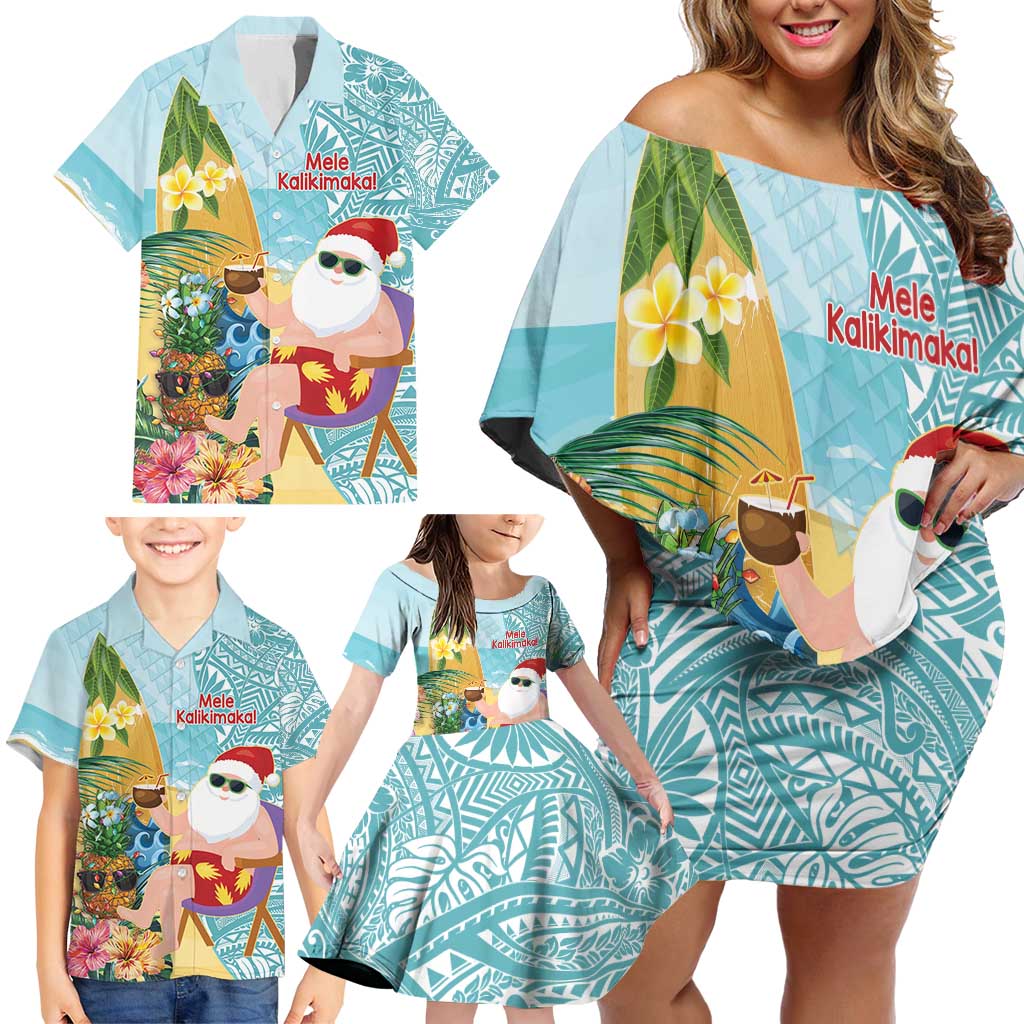 Aloha Hawaii Mele Kalikimaka Family Matching Off Shoulder Short Dress and Hawaiian Shirt Chilling Santa With Pineapple - Polynesian Pattern LT14 - Polynesian Pride
