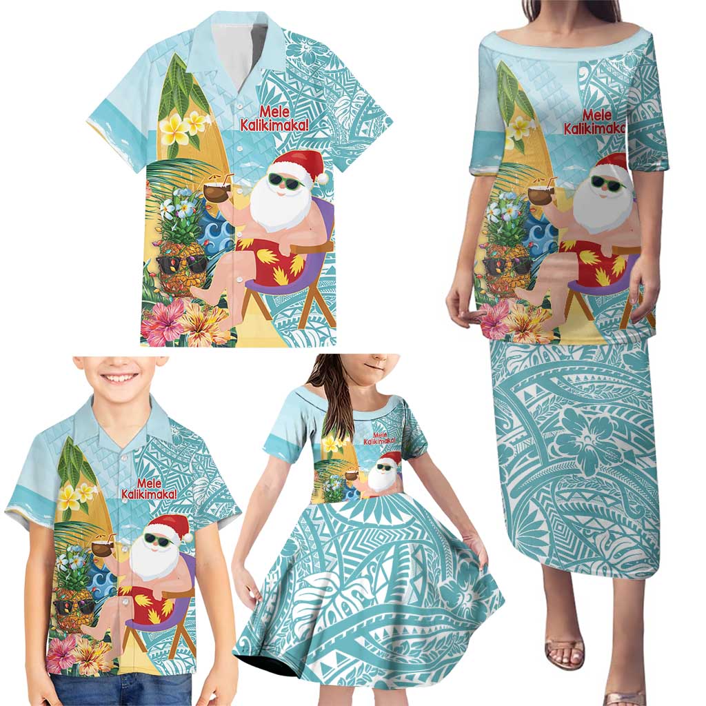 Aloha Hawaii Mele Kalikimaka Family Matching Puletasi and Hawaiian Shirt Chilling Santa With Pineapple - Polynesian Pattern