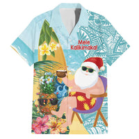 Aloha Hawaii Mele Kalikimaka Family Matching Puletasi and Hawaiian Shirt Chilling Santa With Pineapple - Polynesian Pattern LT14 Dad's Shirt - Short Sleeve Cyan - Polynesian Pride