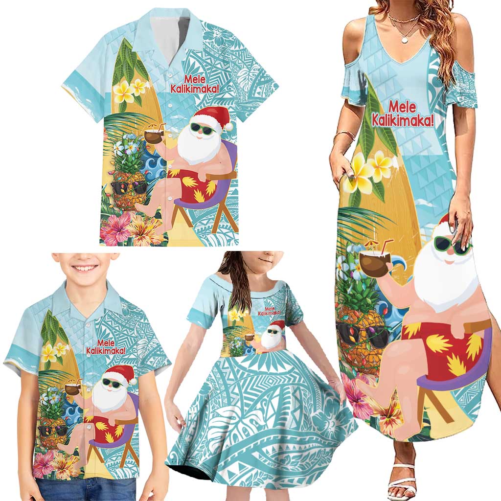 Aloha Hawaii Mele Kalikimaka Family Matching Summer Maxi Dress and Hawaiian Shirt Chilling Santa With Pineapple - Polynesian Pattern LT14 - Polynesian Pride