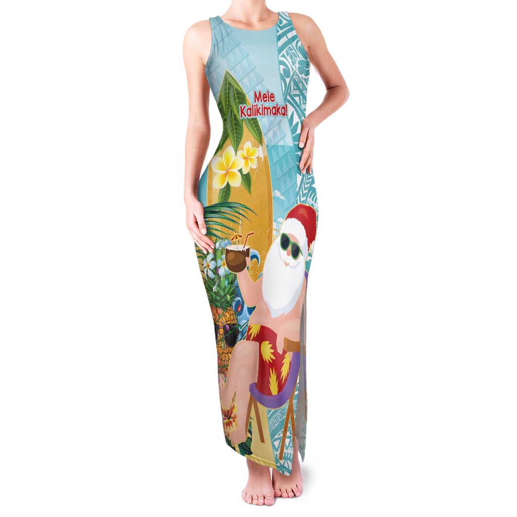 Aloha Hawaii Mele Kalikimaka Family Matching Tank Maxi Dress and Hawaiian Shirt Chilling Santa With Pineapple - Polynesian Pattern