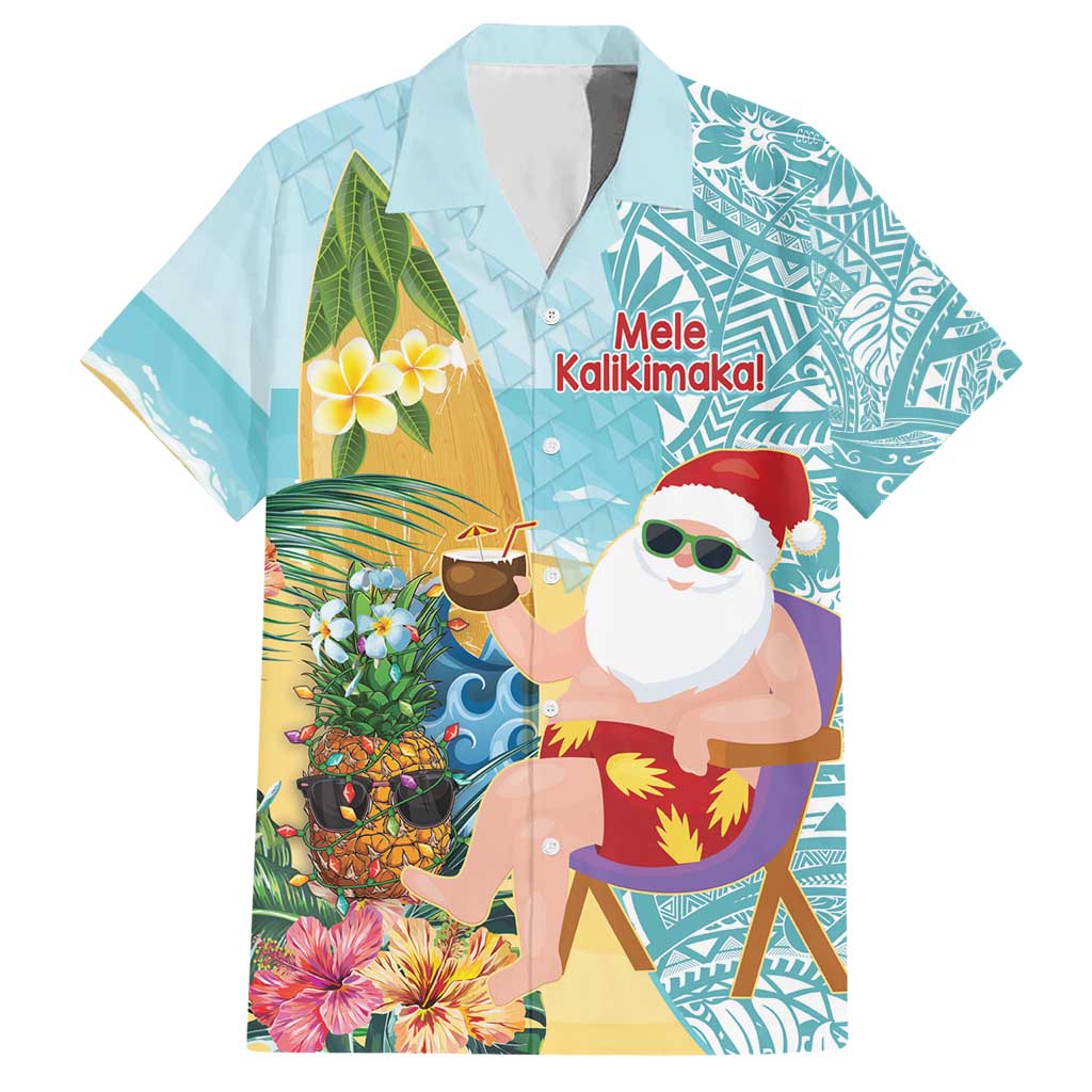 Aloha Hawaii Mele Kalikimaka Hawaiian Shirt Chilling Santa With Pineapple - Polynesian Pattern