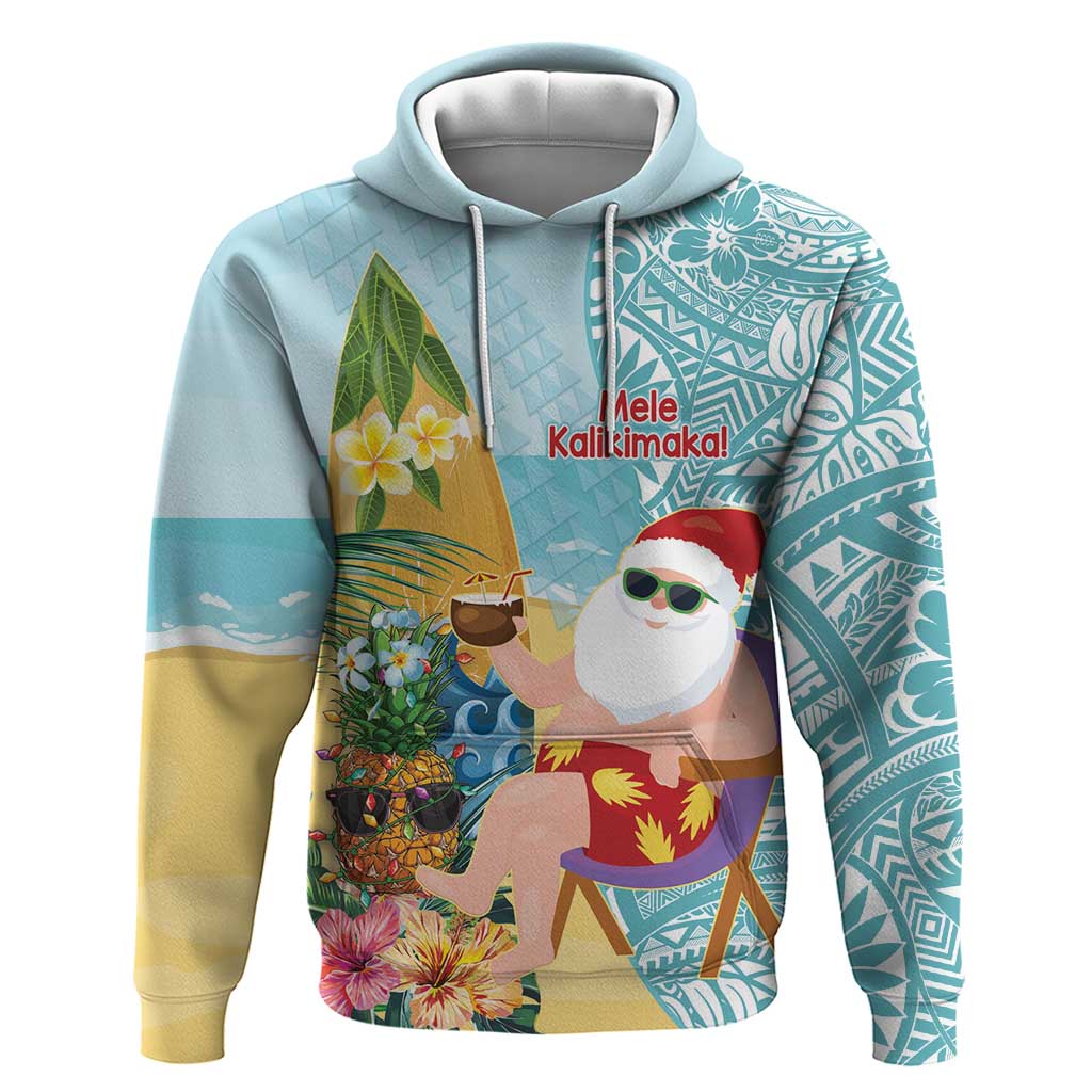 Aloha Hawaii Mele Kalikimaka Hoodie Chilling Santa With Pineapple - Polynesian Pattern