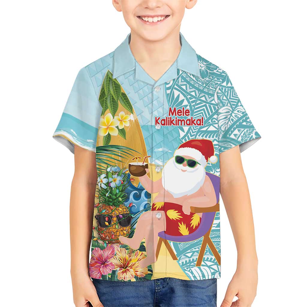 Aloha Hawaii Mele Kalikimaka Kid Hawaiian Shirt Chilling Santa With Pineapple - Polynesian Pattern