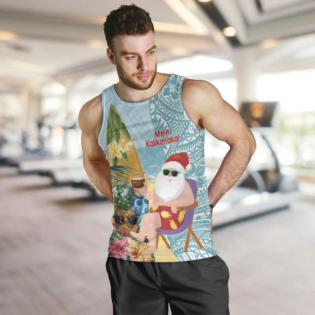 Aloha Hawaii Mele Kalikimaka Men Tank Top Chilling Santa With Pineapple - Polynesian Pattern