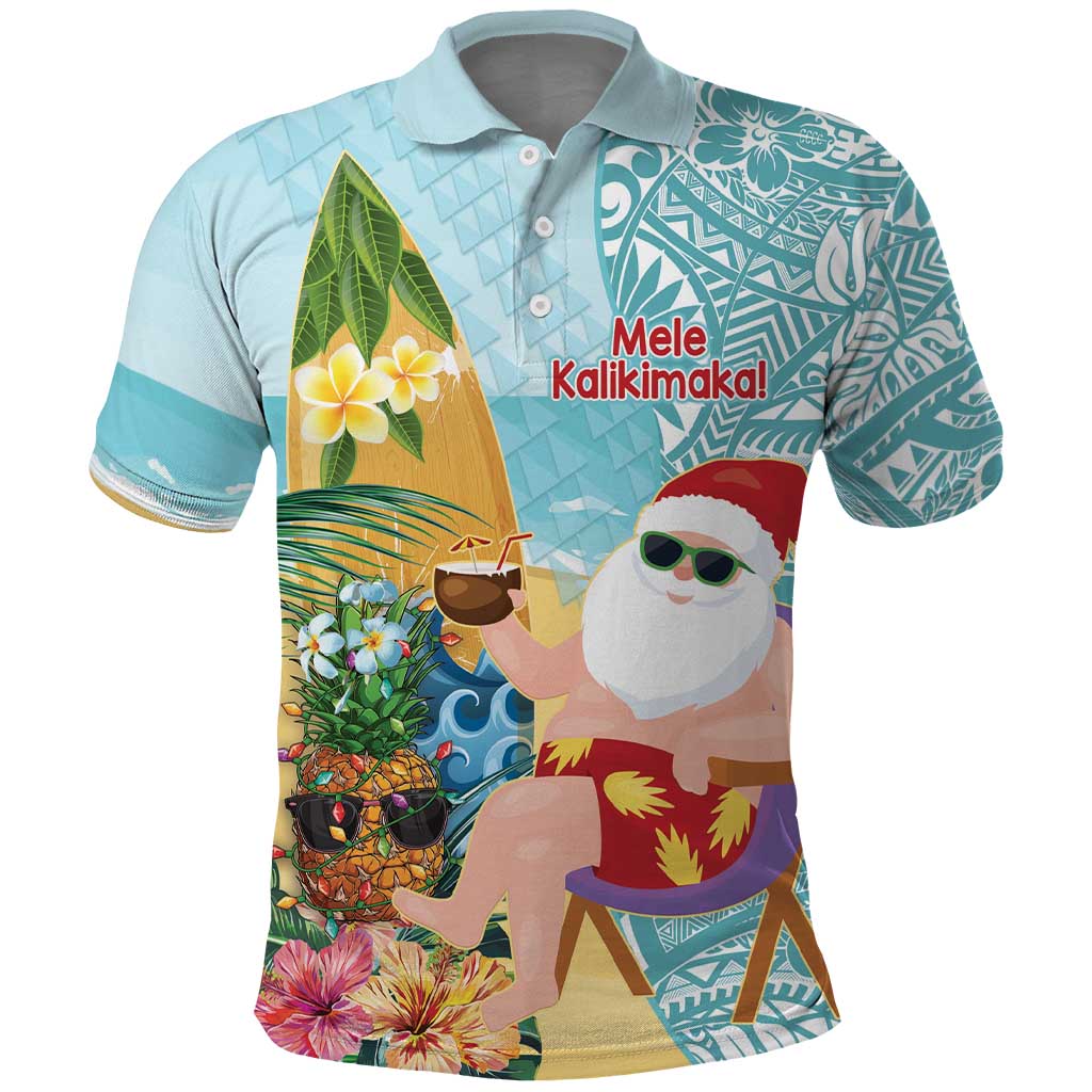 Aloha Hawaii Mele Kalikimaka Polo Shirt Chilling Santa With Pineapple - Polynesian Pattern