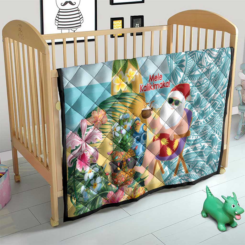 Aloha Hawaii Mele Kalikimaka Quilt Chilling Santa With Pineapple - Polynesian Pattern