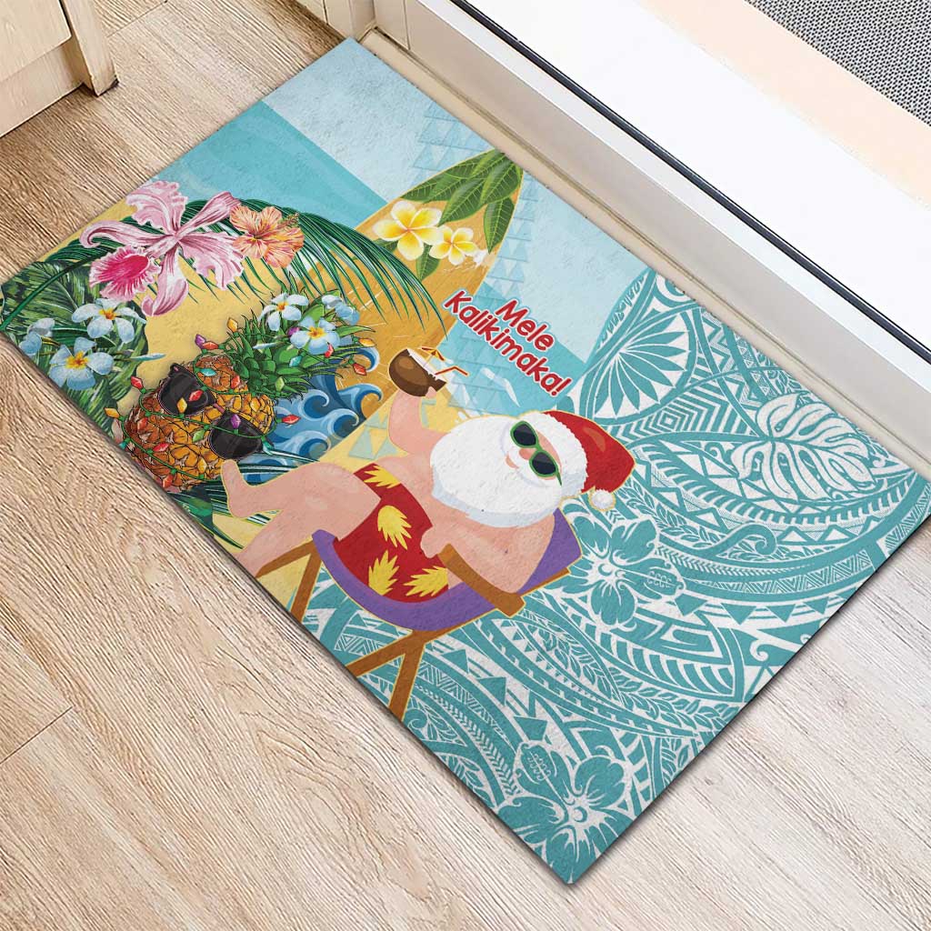 Aloha Hawaii Mele Kalikimaka Rubber Doormat Chilling Santa With Pineapple - Polynesian Pattern LT14 - Polynesian Pride