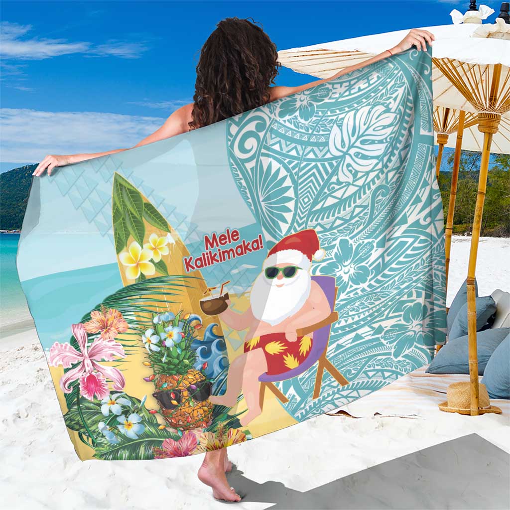 Aloha Hawaii Mele Kalikimaka Sarong Chilling Santa With Pineapple - Polynesian Pattern