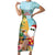 Aloha Hawaii Mele Kalikimaka Short Sleeve Bodycon Dress Chilling Santa With Pineapple - Polynesian Pattern