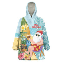 Aloha Hawaii Mele Kalikimaka Wearable Blanket Hoodie Chilling Santa With Pineapple - Polynesian Pattern LT14 One Size Cyan - Polynesian Pride