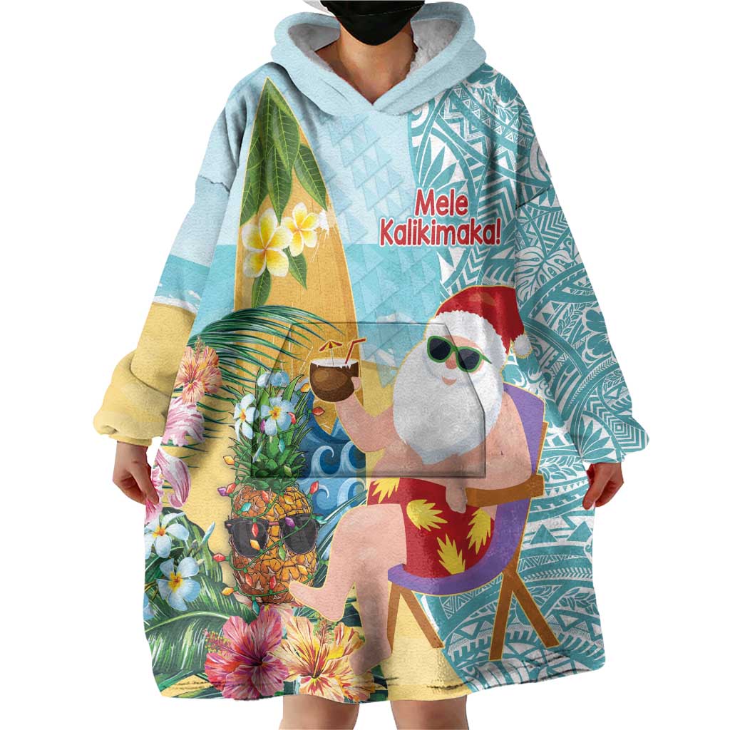Aloha Hawaii Mele Kalikimaka Wearable Blanket Hoodie Chilling Santa With Pineapple - Polynesian Pattern LT14 - Polynesian Pride
